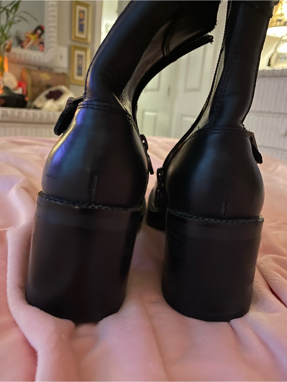 Harley-Davidson Black Leather Buckle Mid-Calf Heeled Boots - Picture 3 of 11